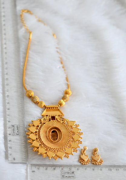 Gold tone kerala style white stone ball red-white big palakka krishna pendant kodi necklace set dj-46866