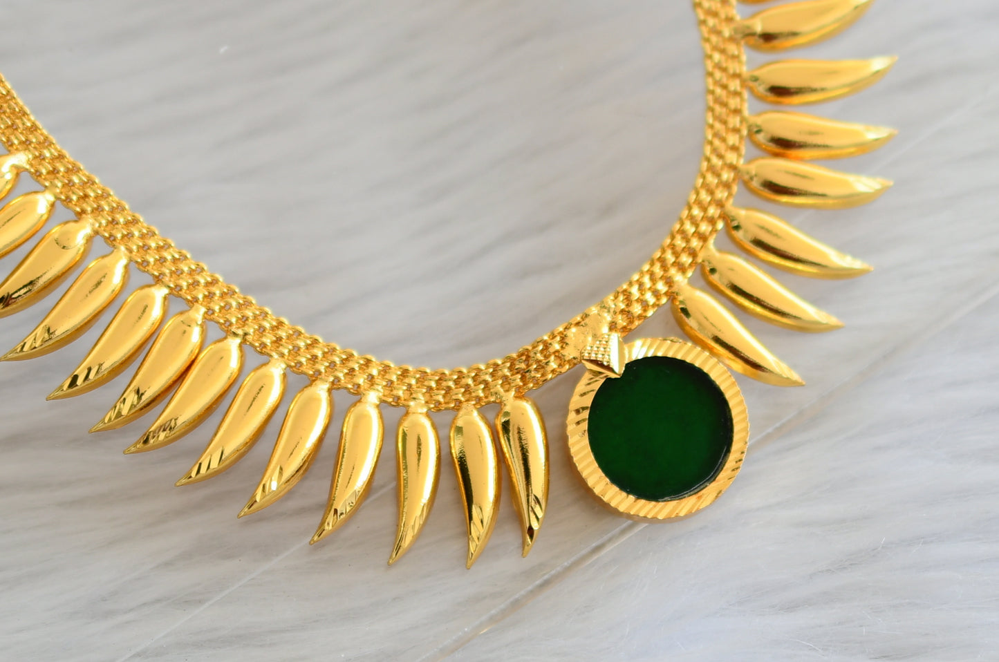 Gold tone green kerala style round mulla mottu necklace dj-45232