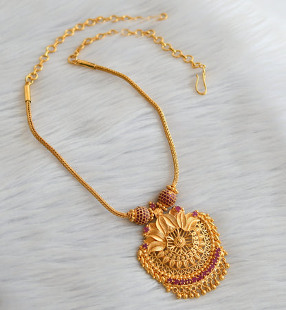 Gold tone ruby ball flower kerala style kodi necklace dj-45219