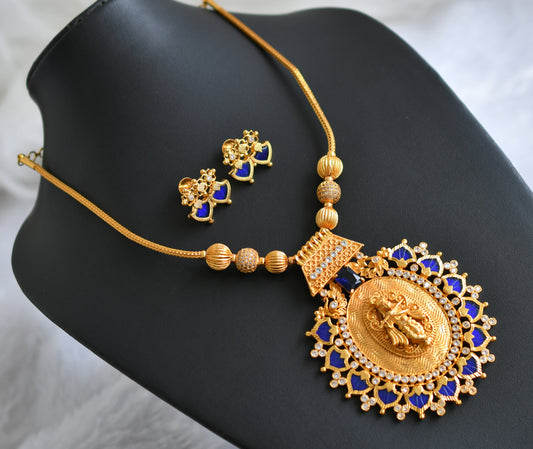 Gold tone kerala style white stone ball blue-white big palakka krishna kodi necklace set dj-46867