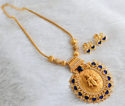 Gold tone kerala style white stone ball blue-white big palakka krishna kodi necklace set dj-46867