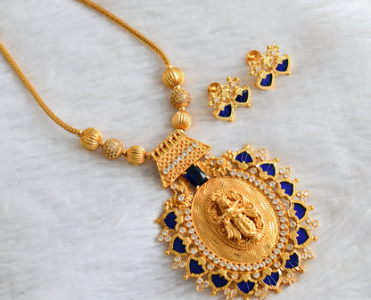 Gold tone kerala style white stone ball blue-white big palakka krishna kodi necklace set dj-46867