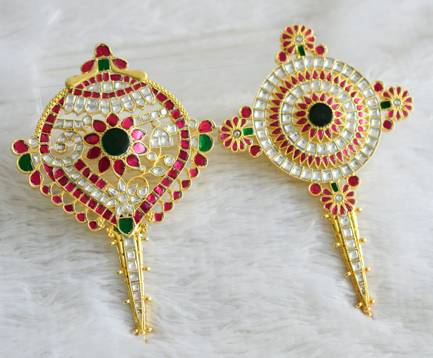 Gold tone pink-green-white kundan jadau big shanku-chakra for pooja room dj-48664