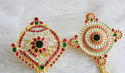 Gold tone pink-green-white kundan jadau big shanku-chakra for pooja room dj-48664