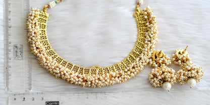 Antique gold tone purple pearl cluster necklace set dj-13546