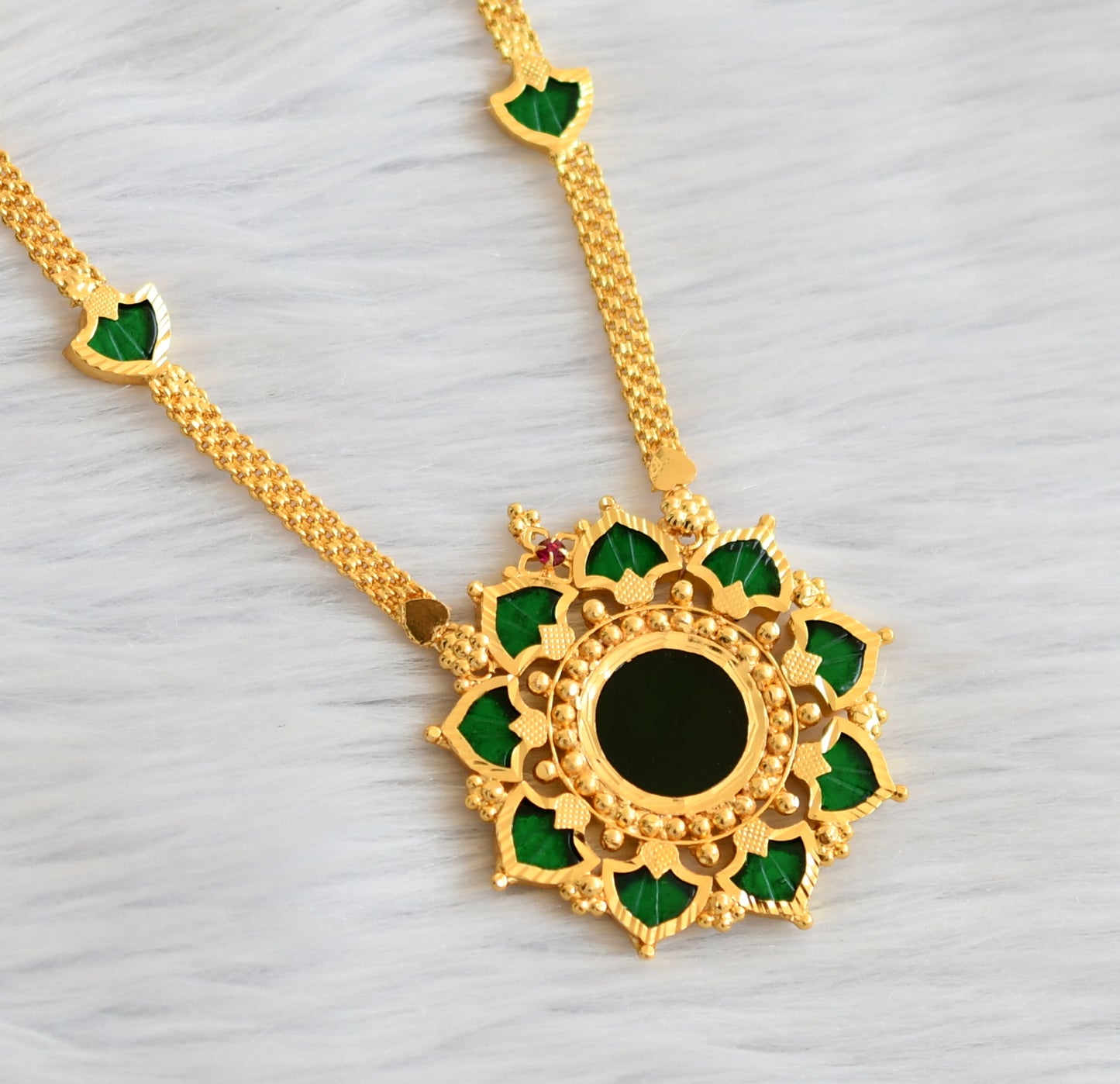 Gold tone green palakka kerala style necklace dj-45231