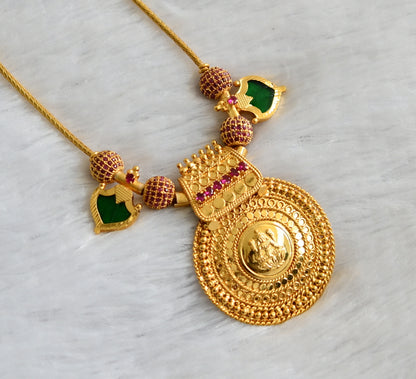 Gold tone kerala style ruby stone ball pink-green palakka lakshmi round pendant necklace dj-46862