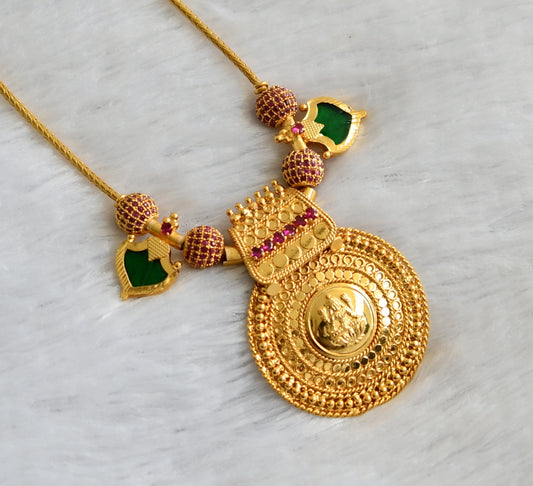 Gold tone kerala style ruby stone ball pink-green palakka lakshmi round pendant necklace dj-46862