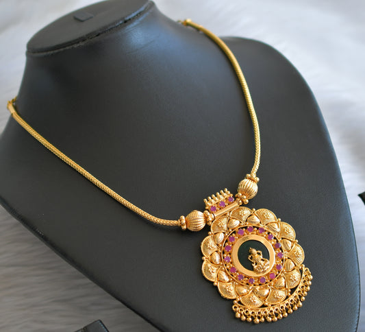 Gold tone pink-green lakshmi kerala style kodi necklace dj-45221