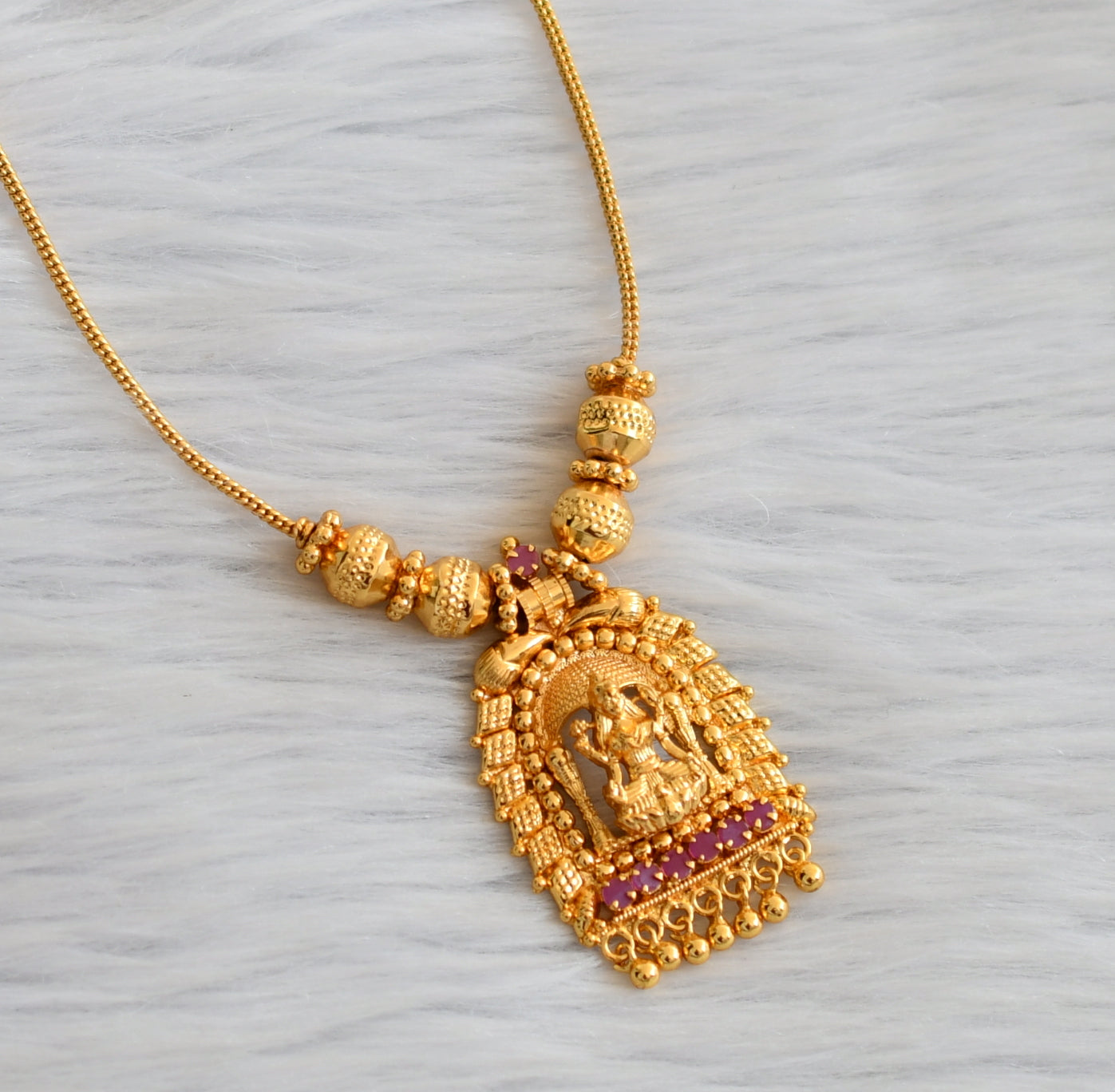 Gold tone pink lakshmi kerala style kodi necklace dj-45217