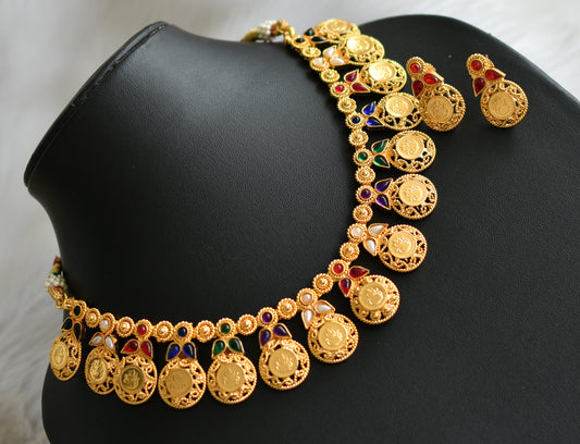 Gold plated Multicolor coin necklace set dj-03626