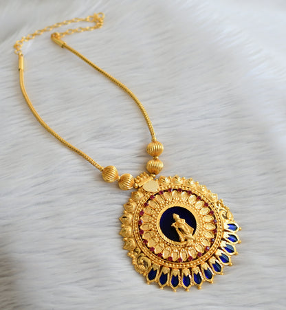 Gold tone pink-blue krishna nagapadam round kerala style kodi necklace dj-45230