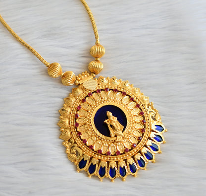 Gold tone pink-blue krishna nagapadam round kerala style kodi necklace dj-45230