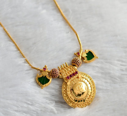 Gold tone ruby ball pink-green palakka rose round pendant kodi necklace dj-46883