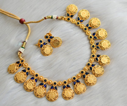 Gold tone blue Lakshmi coin necklace set dj-03633