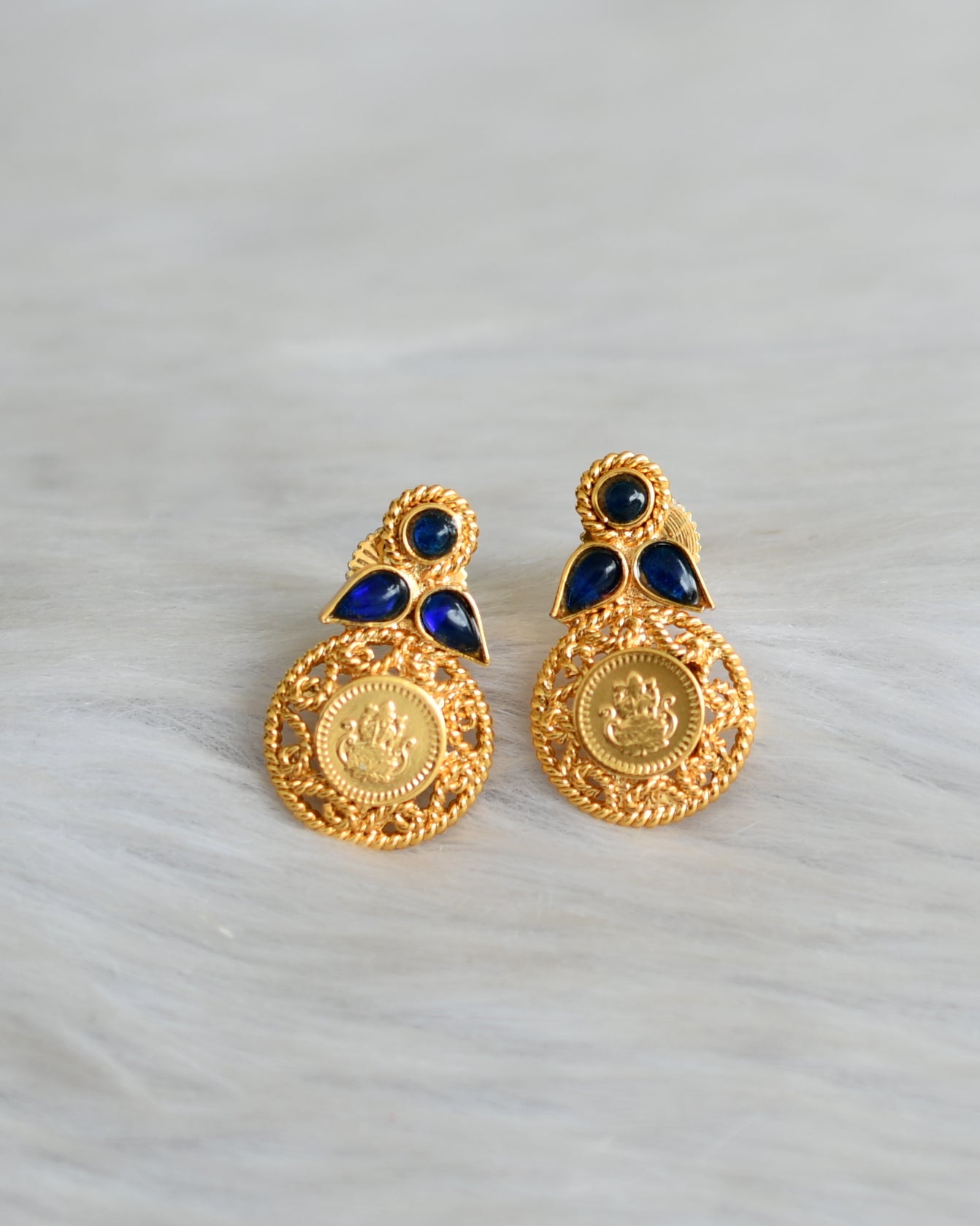 Gold tone blue Lakshmi coin necklace set dj-03633