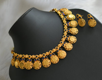 Gold tone blue Lakshmi coin necklace set dj-03633