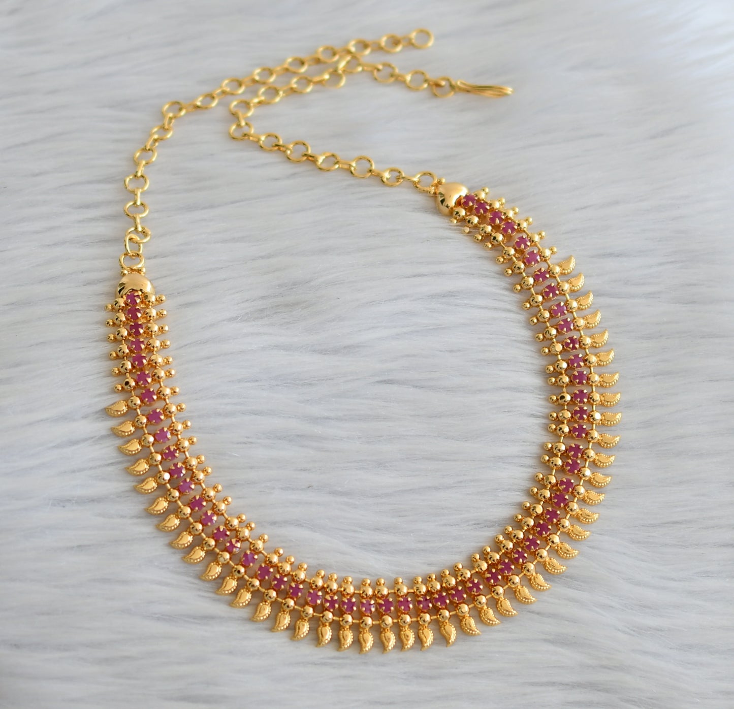 Gold tone kerala style ruby small mango necklace dj-45236