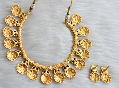 Gold tone blue Lakshmi coin necklace set dj-03633