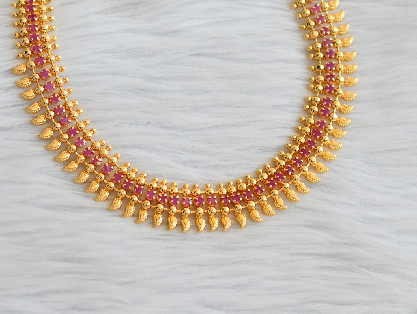 Gold tone kerala style ruby small mango necklace dj-45236