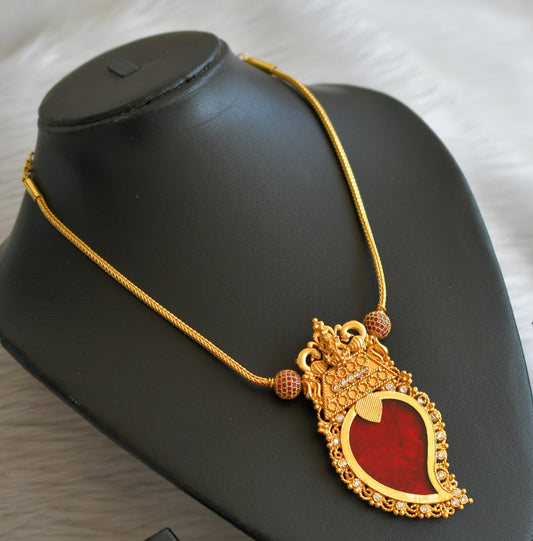 Gold tone ruby ball red-white lakshmi-mango kerala style kodi necklace dj-45223