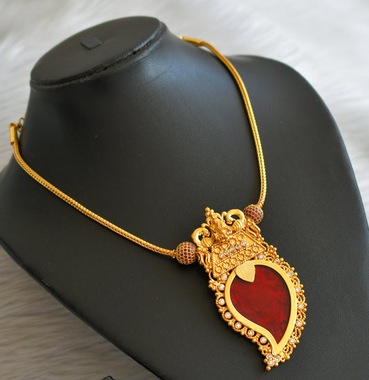 Gold tone ruby ball red-white lakshmi-mango kerala style kodi necklace dj-45224