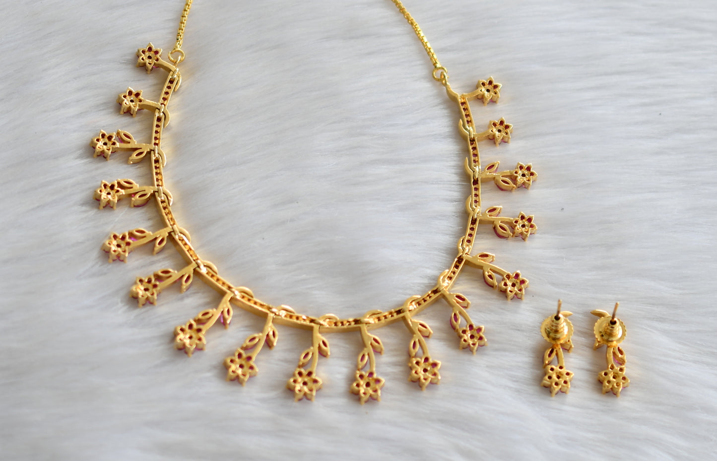 Gold tone ruby Nakshatra necklace set dj-03686
