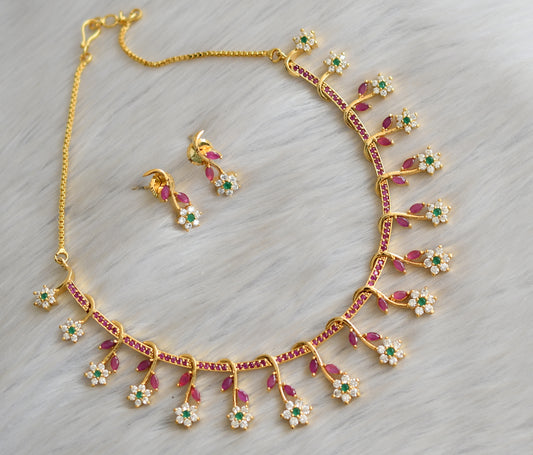 Gold tone cz ruby-green Nakshatra necklace set dj-03685