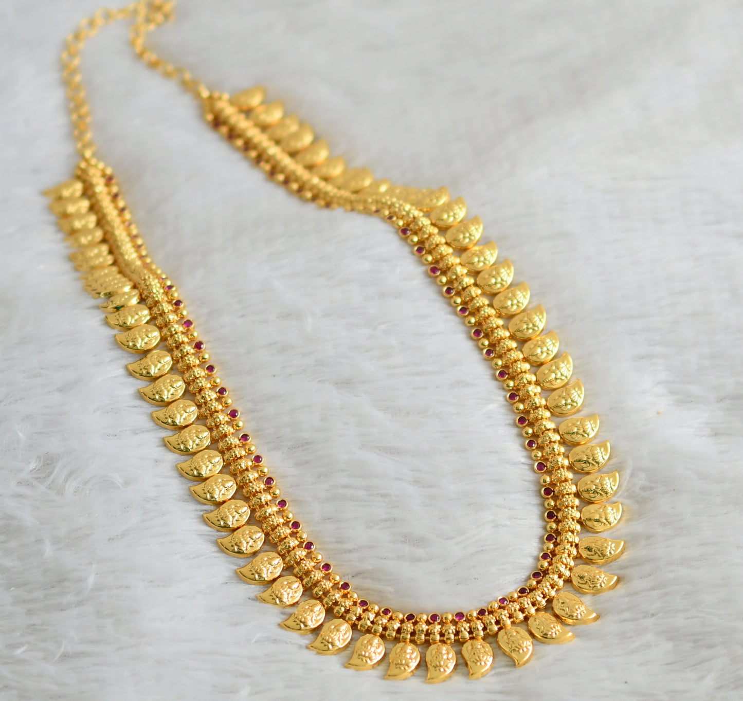 Gold look alike AD pink stone lakshmi mango haar dj-46563