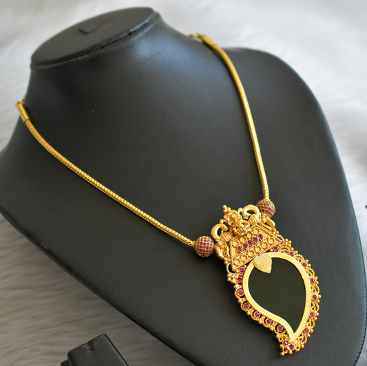 Gold tone ruby ball pink-green lakshmi-mango kerala style kodi necklace dj-45225