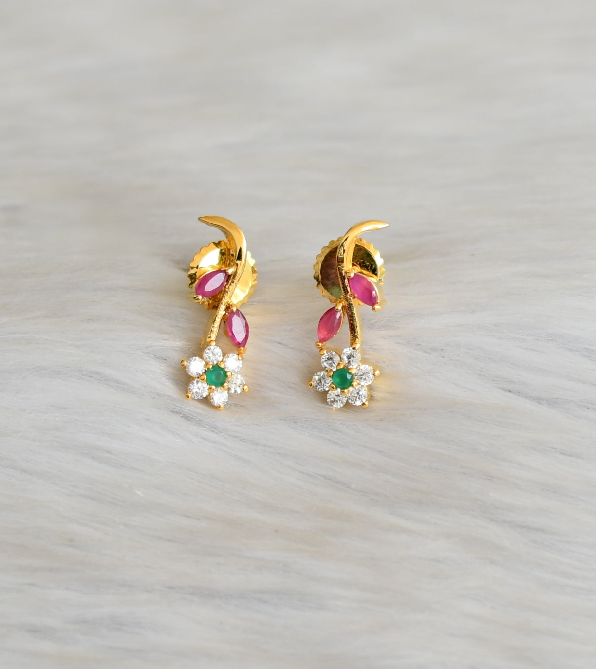 Gold tone cz ruby-green Nakshatra necklace set dj-03685