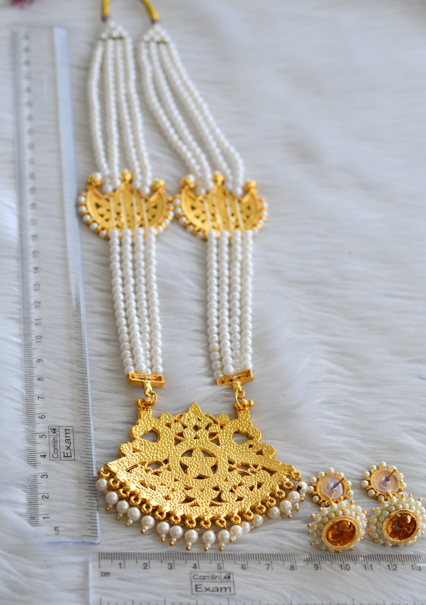 Gold tone pearl kemp moon temple haar set dj-04385