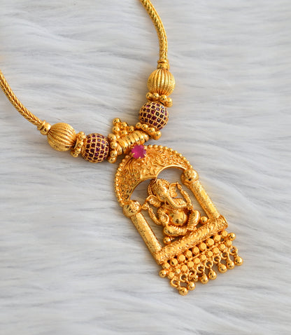 Gold tone ruby ball ganesha kerala style kodi necklace dj-45218