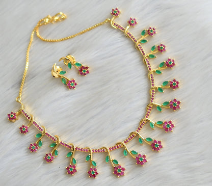 Gold tone ruby-green Nakshatra necklace set dj-03682