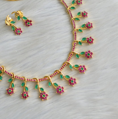 Gold tone ruby-green Nakshatra necklace set dj-03682