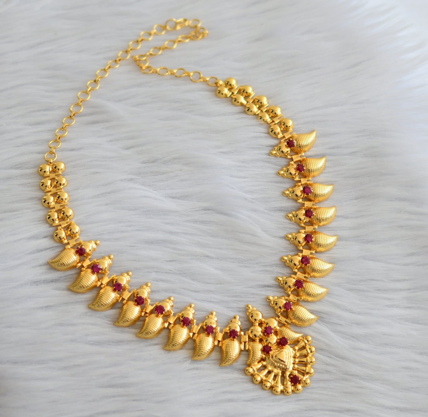 Gold tone pink mango kerala style necklace dj-45216