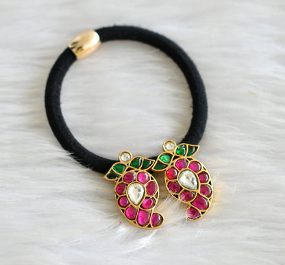 Gold tone pink-green-white kundan jadau mango hair band dj-43576