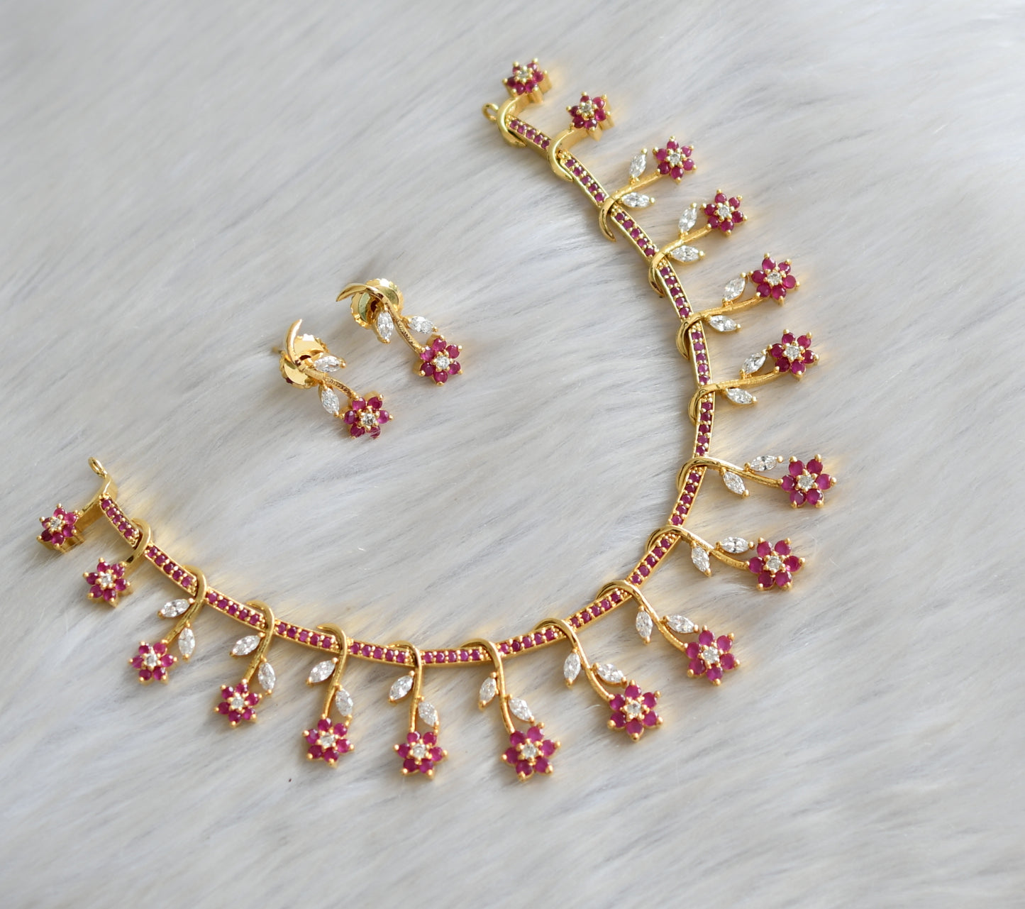 Gold tone ruby-white Nakshatra necklace set dj-03681
