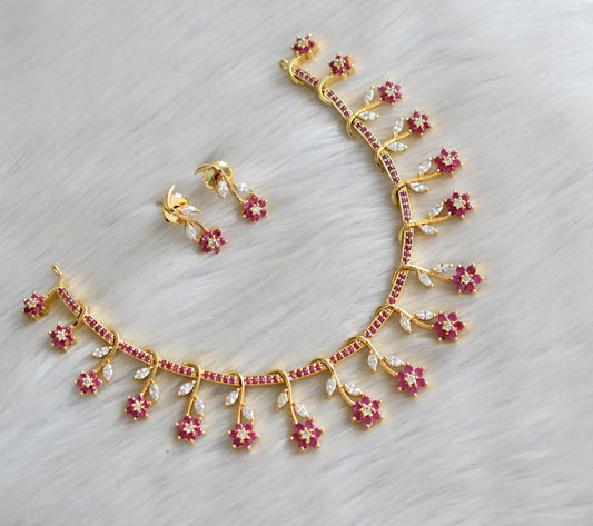 Gold tone ruby-white Nakshatra necklace set dj-03681