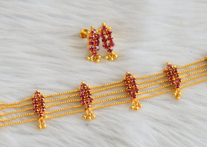 Gold tone ad pink kerala style choker necklace set dj-45235