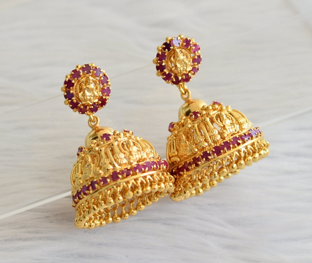 Gold tone ruby stone lakshmi kerala style jhumkka dj-45239