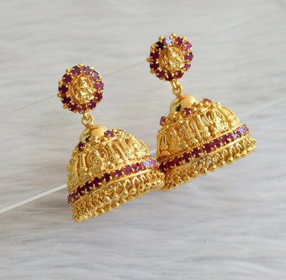 Gold tone ruby stone lakshmi kerala style jhumkka dj-45239