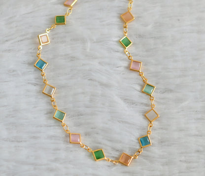 Gold tone multi color square stone 18 inches chain dj-48669