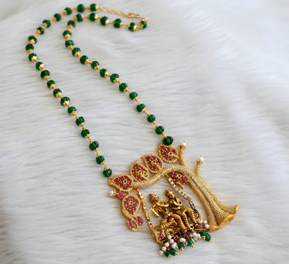 Matte finish cz kemp-green-white Radhe-krishna green pumpkin beaded necklace dj-44345