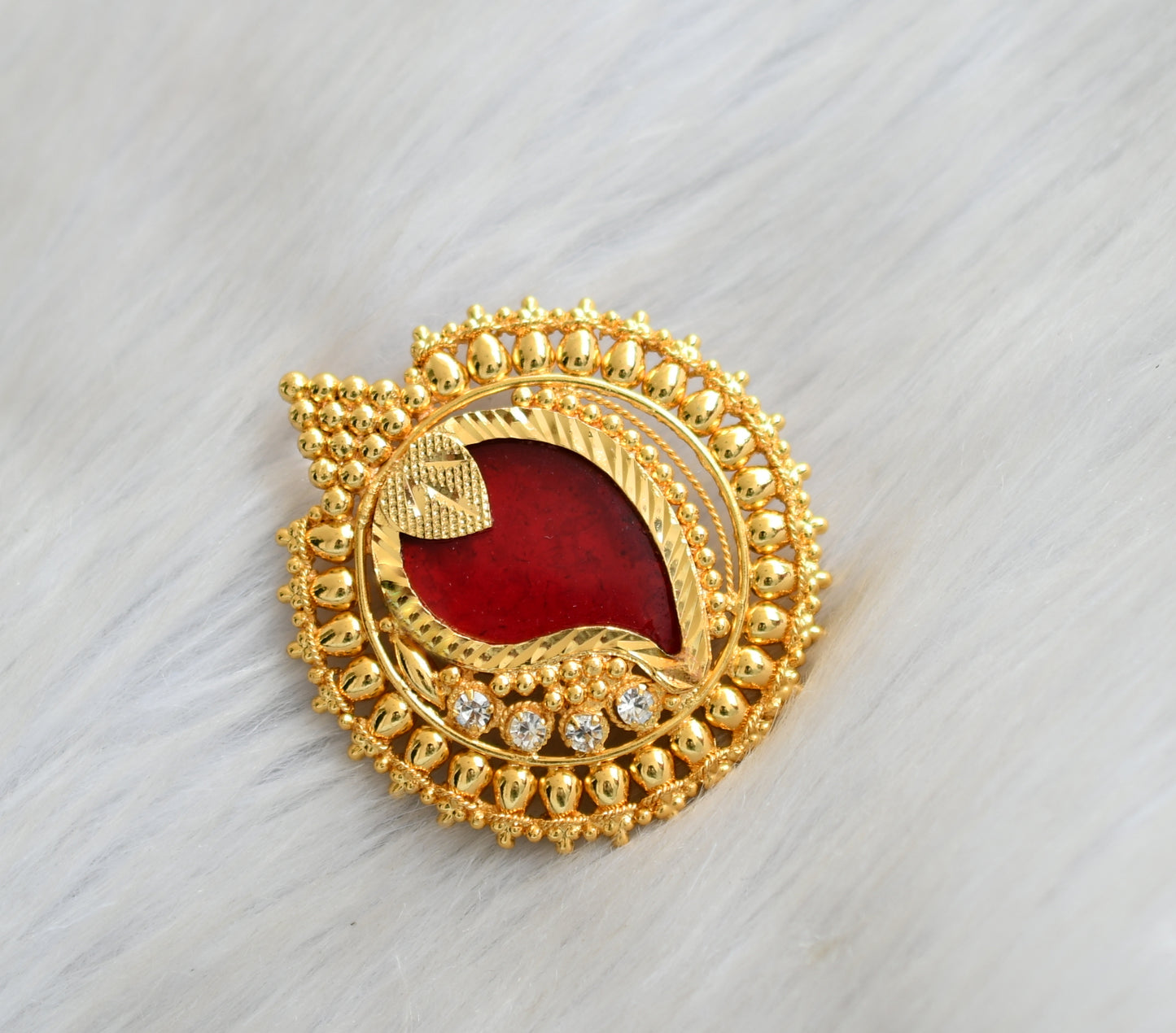 Goldd tone white stone red mango Kerala style pendant dj-42285