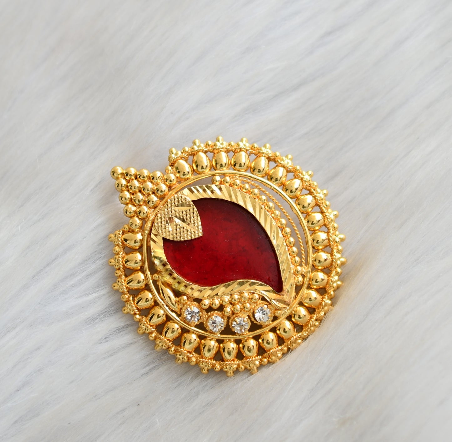 Goldd tone white stone red mango Kerala style pendant dj-42285