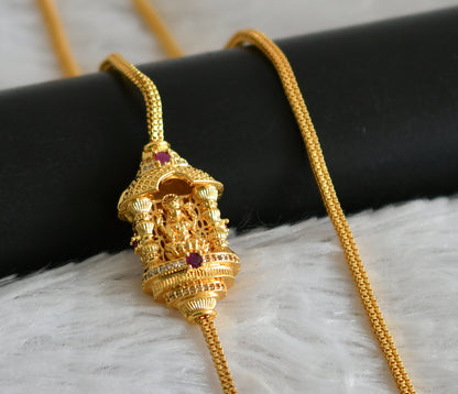 Gold tone ruby-white lakshmi 24 inches mugappu chain dj-48678