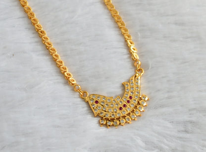 Gold tone 24 inches chain with ad pink-white fish pendant dj-46876