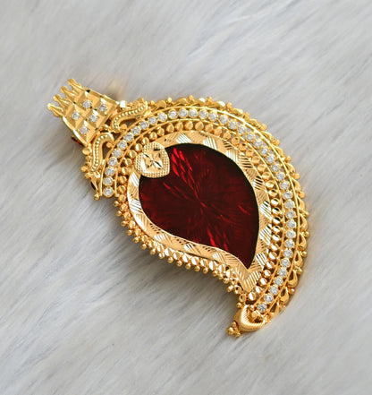 Gold tone white stone red mango Kerala style pendant dj-42296