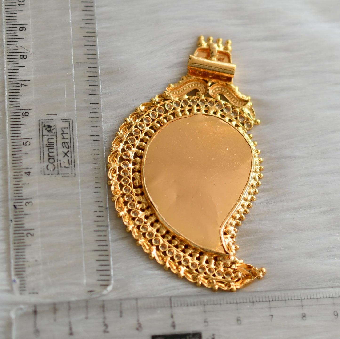 Gold tone white stone red mango Kerala style pendant dj-42296